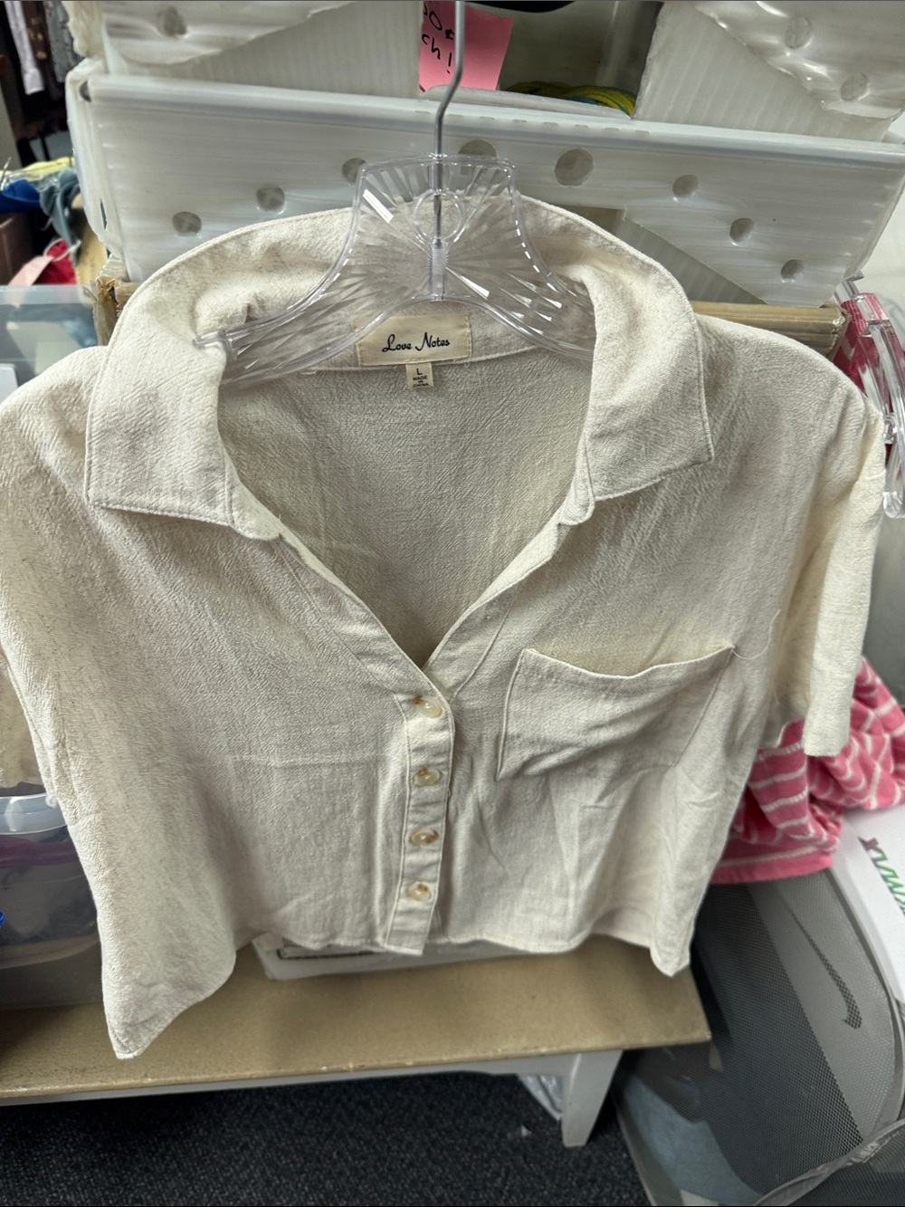 Love notes short sleeve button down L // 071079